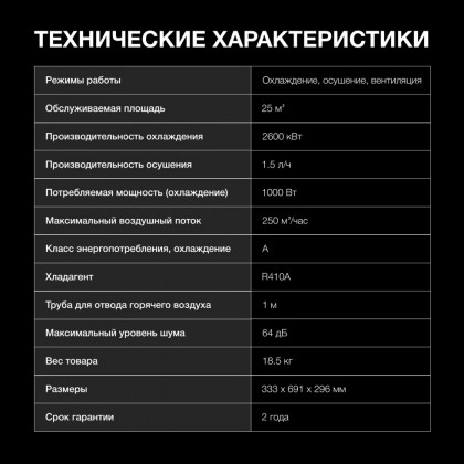 Мобильный кондиционер Hyundai HPAC-09-2